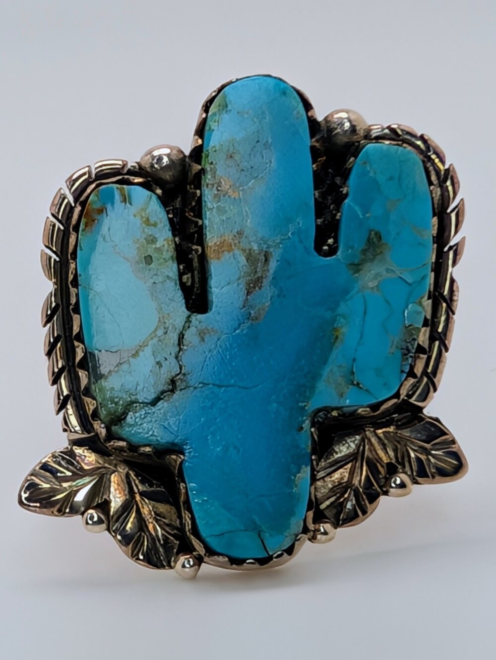 Kingman Turquoise Large Cactus Saguaro Adjustable Ring S925 Sterling Silver